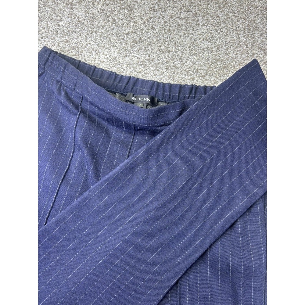 St. John‎ Navy Blue Pinstripe Knit Straight Leg Stretch Pants Size P Made in USA